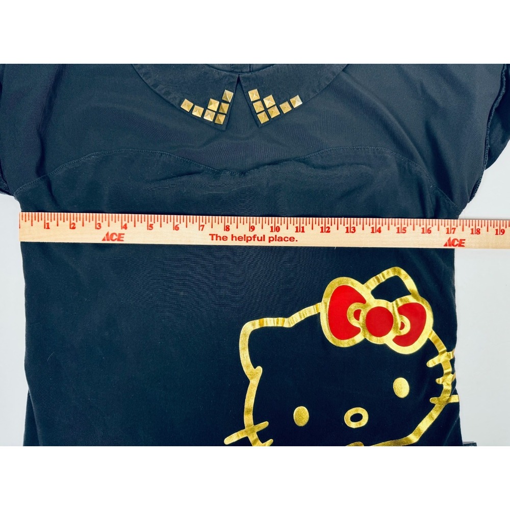 Hello‎ Kitty Sanrio Top Womens Large Black Gold Studded Collar Sheer Button Back - Picture 9 of 12